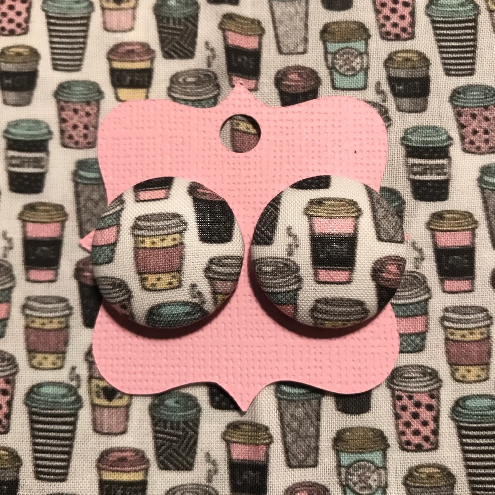Coffee Cup Button Earrings